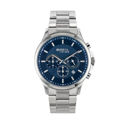 Immagine di Breil, Collezione Kart, Orologio Uomo, Cronografo Uomo in Acciaio Lucido e Satinato, Movimento al Quarzo, Quadrante Blu, Chiusura Déployante Regolabile 15.5 21 cm, Resistente all&#039;Acqua, Silver Blu