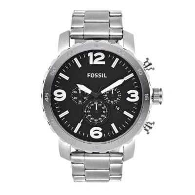 Immagine di Fossil Orologio Nate da uomo, movimento cronografo al quarzo, cassa in acciaio inossidabile 50 mm con bracciale inossidabile, JR1353, Tono argento