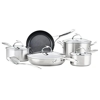Immagine di Circulon SteelShield set di 5 padelle in acciaio inox, per piano cottura a induzione con manici ibridi antiaderenti e resistenti al freddo, pentole alta qualità tornitore