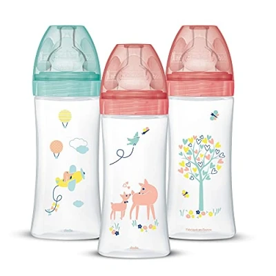 Immagine di Dodie Biberon Anticolica Sensation+, Bambina, 330 ml, dai 6 mesi, Tettarella Piatta, 3 Fori, Confezione da 3, Unità