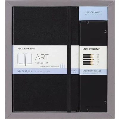 Immagine di Moleskine Collezione Art Kit per Schizzi Taccuino Large e Set di Matite da Disegno, Nero,