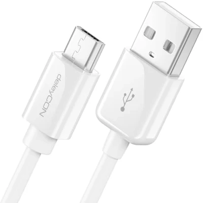 Immagine di deleyCON 2m Micro USB Cavo di Ricarica &amp; Dati Compatibile per Android Cellulari Smartphone Tablet Fotocamere Lettori MP3 e Altro Ancora. Bianco