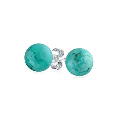 Immagine di Orecchini A Perno Minimalisti Semplici E Sobri Con Pietra Preziosa Turchese Stabilizzata Di Colore Blu In Argento Sterling .925 Diametro 8 MM Per Donne
