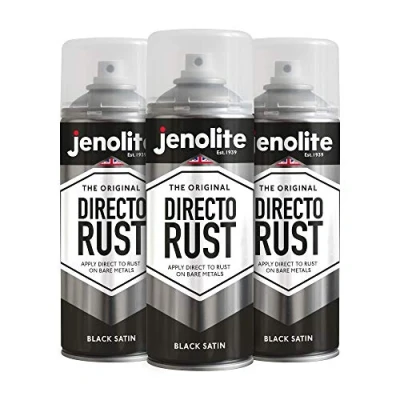 Immagine di JENOLITE Directorust Vernice Satinata NERO spray multisuperficie Per l&#039;uso su aperture in legno, metallo, plaspa, ceramiche e arrugginite 3 x 400 ml (RAL 9005)