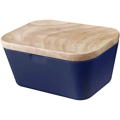 Immagine di Brunner 0830099N.C22 Burriera in Melamina con Coperchio bambù, Butter Box, Colore Blu, Antislip e Infrangibile