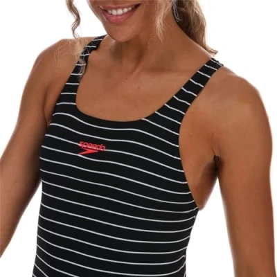Immagine di Speedo Essential Endurance Costume Intero Da Bagno, Donna, Asciugatura Rapida, Multicolore (Stripe Black/White), 28 (IT 38)