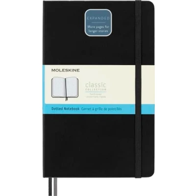 Immagine di Moleskine Classic Notebook Expanded, Taccuino con Pagine Puntinate, Copertina Rigida e Chiusura ad Elastico, Formato Large 13 x 21 cm, Colore Nero, 400