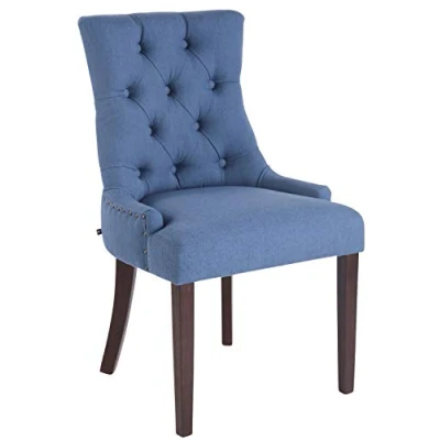 Immagine di CLP Poltrona Da Pranzo Aberdeen Stile Chesterfield I Sedia Soggiorno Tavolo Moderna In Tessuto Imbottita Alto Schienale Legno Di Caucciù, Colore:blu, Colore della cornice:antico