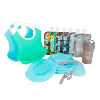Immagine di Twistshake Click mat 78817 Set di stoviglie per bambini, con 2 bavaglino, bottiglia imparare a bere, 6 ciottoli, senza BPA, colore: Blu/Verde/Ragazzo, 3