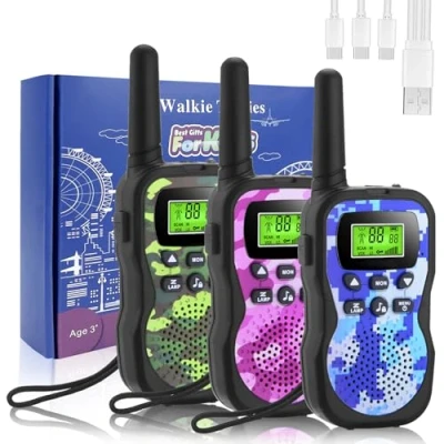 Immagine di Walkie Talkie per Bambini Ricaricabile, dai 3 ai 12 Anni, con 8 Canali, Torcia a LED, Funzione VOX Campeggio, Escursionismo, Avventura, Set da