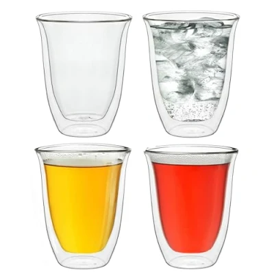 Immagine di bicchieri a doppia parete DG V, bicchiere thermos grande in vetro borosilicato, da caffè, tè, latte, 4x 250ml