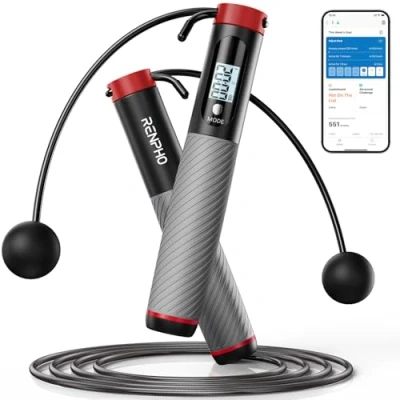 Immagine di RENPHO Corda per Saltare Smart con Contatore, Corde Senza Filo Regolabile, Analisi dati APP, Crossfit Veloce, Attrezzatura da Allenamento Bambini Donne, Grigio