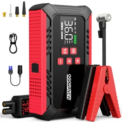 Immagine di OGORI NEW Booster Avviamento Auto con Compressore,Avviatore Batteria 7000A (per Motori Fino a 8.0L Benzina/10.0L Diesel),12V Starter Torcia LED, Display LCD