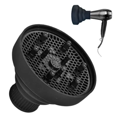 Immagine di CAREDGO Diffusore per Phon da Viaggio Diffusori pieghevole Capelli in Silicone Universale Asciugacapelli Ricci, Diametro 4 a 5 cm (Nero)