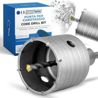 Immagine di Effektwerk punta per carotaggio da 68 mm, Kit sega a tazza muratura in calcestruzzo, mattoni e pietra, circolare cava con centrale metallo duro gambo SDS Plus