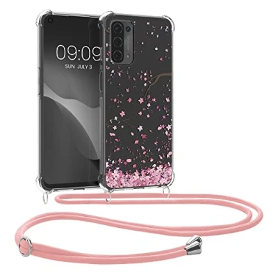 Immagine di kwmobile Custodia Compatibile con Oppo A74 (5G) / A54 Cover Back Case in Silicone TPU Protezione Smartphone Cordino rosa/marrone scuro/trasparente