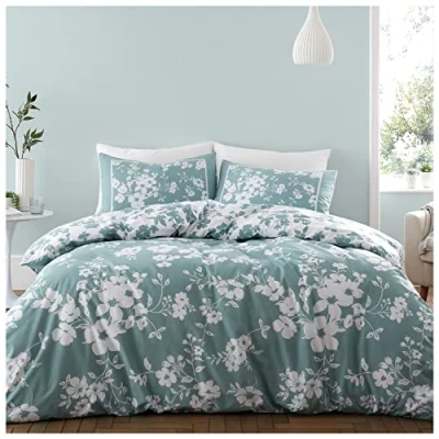 Immagine di GC GAVENO CAVAILIA, Set di biancheria da letto con copripiumino trapuntato e federe abbinate, double face, in policotone, stampa fiori, per king size, 3 pezzi, colore verde
