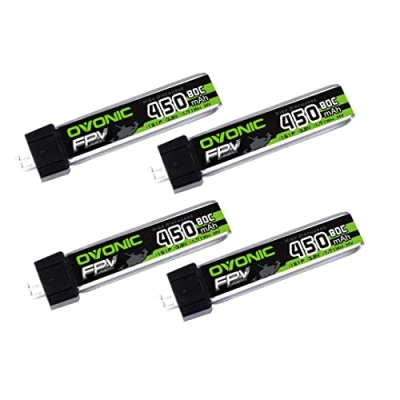 Immagine di OVONIC Batteria Lipo 80C 450mAh 3.8V con PH2.0 per RC aereo quadcopter elicottero FPV Racing Drone (4PCS)