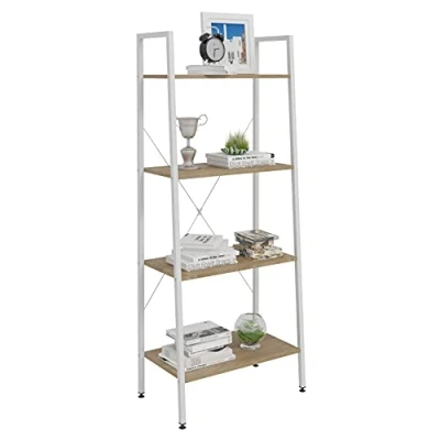 Immagine di WOLTU Scaffale a Scala in Legno Libreria 4 Ripiani per Soggiorno Fioriera Balcone, 60x35x148 cm Rovere Chiaro+Bianco RGB9283whe