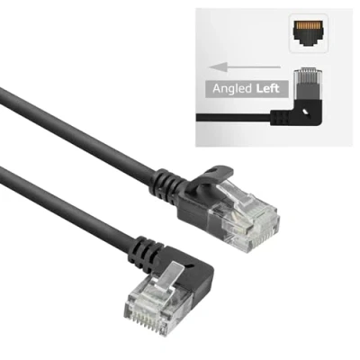 Immagine di ACT cavo di rete CAT6A ad angolo 90 a sinistra, U/UTP LSZH LAN, sottile 3,6 mm, Ethernet flessibile con connettore RJ45, per uso in data center, 0,5 m, sinistra DC1900