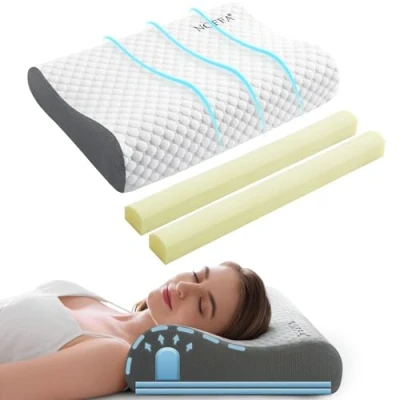 Immagine di NOFFA Cuscino Cervicale Memory Foam per Dormire Ortopedico, Ergonomico, Altezza Regolabile, Fermezza Federa morbida e traspirante lavabile, 55 x 35 (11/8, 8/5) cm