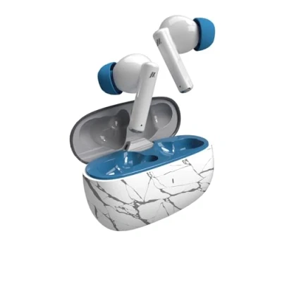Immagine di Music Hero auricolari wireless TWS, design Rash Fantasy, custodia di ricarica da 200 mAh, controlli touch, microfono integrato, in ear, blu e bianco