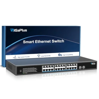 Immagine di Switch Ethernet non gestito da 26 porte 2.5Gb con 24 Base T 2.5G, 2 SFP+ 10G. di rete GiGaPlus 2.5Gbps per NAS/PC 2.5Gbps, router WiFi6, AP wireless, Plug and Play