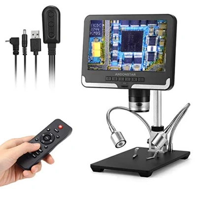 Immagine di Andonstar AD206 200X microscopio digitale 7 pollici display LCD 1080P lente d&#039;ingrandimento con supporto in metallo per strumenti di saldatura riparazione del circuito