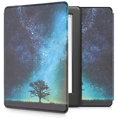 Immagine di kwmobile Custodia eReader Compatibile con Kobo Glo HD/Touch 2.0 Cover eBook Reader Flip Case blu/grigio/nero Natura e spazio