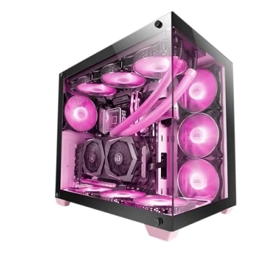 Immagine di Mars Gaming MCV4, Torre Custom XXL e ATX, Finestra Vetro Temperato Frontale Laterale Senza Cornice, Struttura Modulare Doppia Camera, Rosa