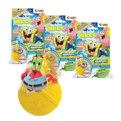 Immagine di INKEE SpongeBob SquarePants 3 Pack di bombe da bagno 6 figure collezionare 3x palline 80g al gusto gomma masticare e olio jojoba