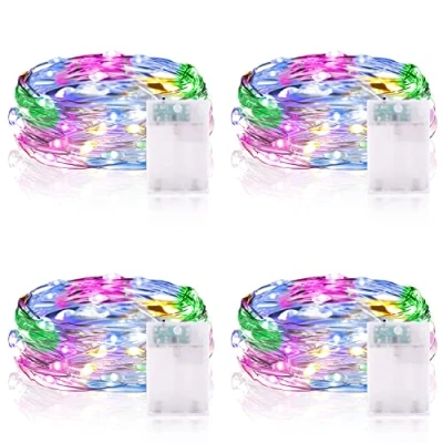 Immagine di Stringa Luci Led, 2M 20 led a Batteria Catene luminose Ghirlanda Luminosa Rame filo Lucine Fata Esterni Interni Decorative per Natale Matrimonio Festa letto Camera (4 Pezzi, Colorato)