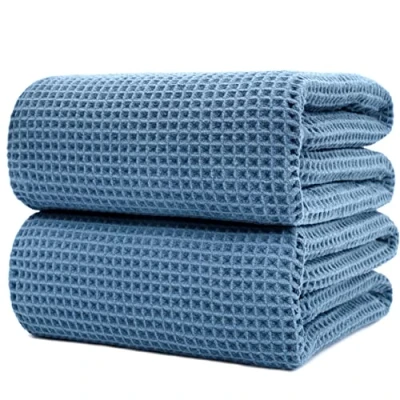 Immagine di Polyte Asciugamano da bagno in microfibra senza pelucchi e ad asciugatura rapida struttura a nido d&#039;ape molto grande blu 89 x 178 cm 2 pezzi