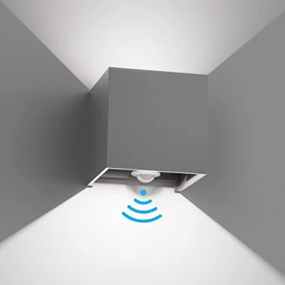 Immagine di Klighten Lampada da esterno, 12W Applique parete con sensore di movimento per luci esterni/interni fascio regolabile IP65 Impermeabile 6000K,Grigio scuro