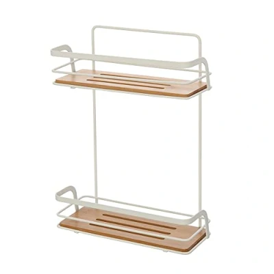 Immagine di Mensola Doccia portaoggetti, in Acciaio, 2 Ripiani bambù L 26 x p 10 H 36 cm, Include Kit Fissaggio, Linea Haiti