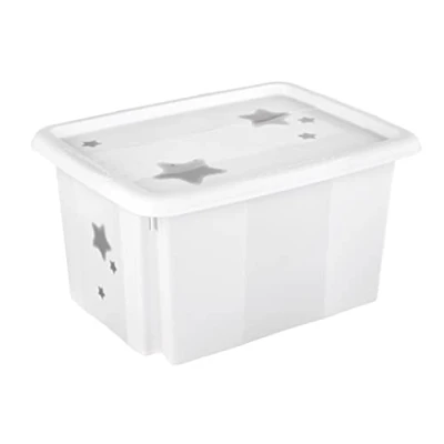 Immagine di keeeper Contenitore Portaoggetti con Coperchio, Stars, Rotabile e Impilabile, Per Bambini, 15 L, Karolina, Nordic White (Bianco)
