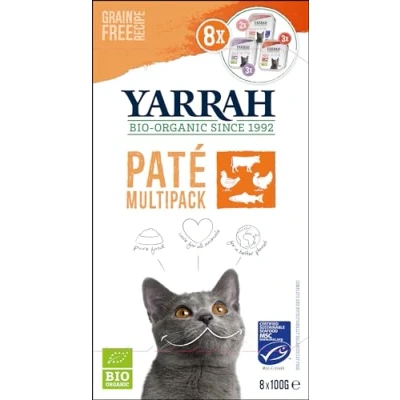 Immagine di Set prova misto! 8 x 100 g Yarrah bio Paté per gatto Mix 3 gusti: Manzo + Pollo Salmone