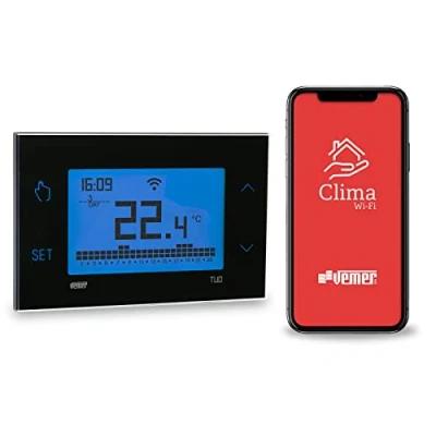 Immagine di VEMER VE793800 TUO WiFi LITE Termostato Intelligente Programmabile per Caldaia, Compatibile con Alexa e Google Home, Gestibile App Controllo Remoto, Alimentazione 230V, Nero