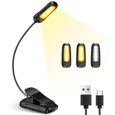 Immagine di Diboniur, Luce Pinza, 9 LEDs 3 Modalità con Lampada USB Ricaricabile, 360 Flessibile Collo Clip per Lettura Libri a Letto, Viaggi, Emergenza