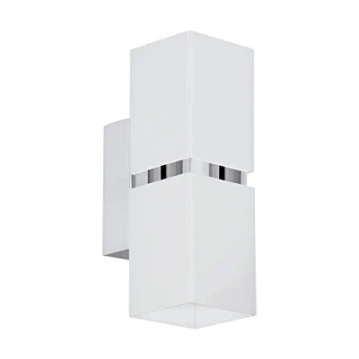 Immagine di Eglo Passa lampada da parete LED a 2 luci, faretto per interni in metallo bianco e cromo, soggiorno corridoio con diffusore superiore inferiore, geometrica, attacco GU10