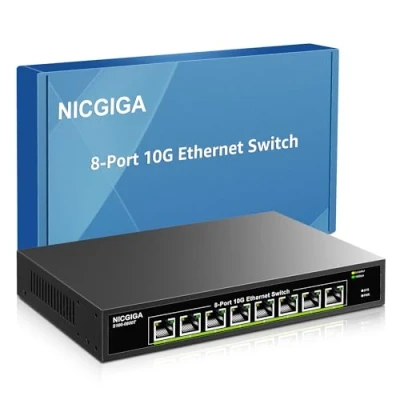 Immagine di NICGIGA Switch Ethernet a 8 Porte 10G Non gestito, con 10Gb Base T, di Rete 10Gbps Facile per Nas 10G, PC, Router WiFi7, Adattatore/NIC 10G.