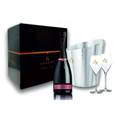 Immagine di Casa Sant&#039;Orsola Prosecco D.O.C. Rosè Brut Millesimato LX in Box, 11%, Gift Box con Glacette Alluminio e 2 Calici, da Uva Glera Pinot Nero, Gusto Fresco Note Fruttate, 6x750 ml