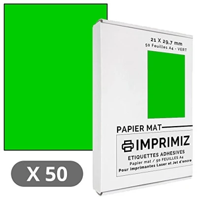 Immagine di 50 fogli formato A4, 21 x 29,7 cm, etichette adesive colorate per stampanti laser e a getto d&#039;inchiostro, 210 297 mm, colore: verde opaco