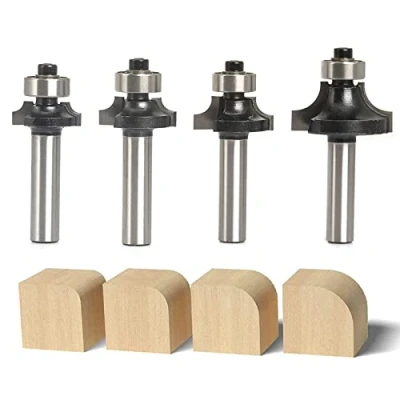 Immagine di Sinoprotools Set di 4 frese rotonde, fusto da 8 mm, fresa a raggio standard, con cuscinetto sfera, arrotondata per fresatura dei bordi/tavolo