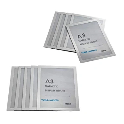 Immagine di TUKA i AKUT 10x A3 Cornice Magnetica per Espositore, Autoadesiva Display su Superfici Lisce Solide, Buste Documenti Poster Cartelli Avvisi, Confezione da 10, Argento TKD8400