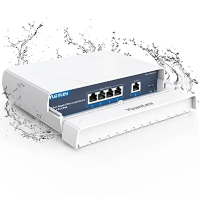 Immagine di YuanLey 4 Porte Switch PoE Gigabit Impermeabile All&#039;aperto Ethernet Non Gestito di Rete con Funzione VLAN, 78W Potenza Integrata, IEEE802.3af/at Supporto Plug &amp; Play