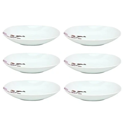Immagine di Van Well Set di 6 piatti fondi Kyoto, 450 ml, 215 x mm, da insalata, portata in porcellana, decorazione floreale orchidea, rosa
