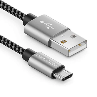 Immagine di deleyCON 1m Cavo Micro USB in Nylon di Carica Dati Connettori Metallo Caricare e Sincronizzare Cellulare Smartphone Tablet Navigatore
