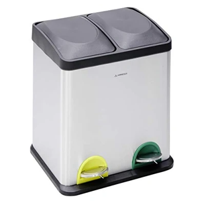 Immagine di Arregui Step Bin CR705 30 L Pattumiera Differenziata 2 Scomparti x 15 (30 L) per Raccolta a Pedale Cestino Spazzura da Cucina e Ufficio in Acciaio Inox