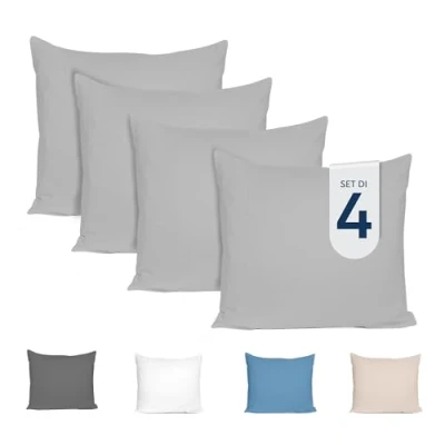 Immagine di Dreamzie Federe Cuscini 80x80 (Set di 4) Grigio per i 80 x cm 100% Jersey Cotone Federa da Cuscino Copri Letto Fodera Protezione